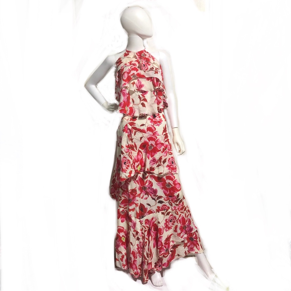 Intermix Silk Halter Floral Ruffled Top & Maxi Dress
